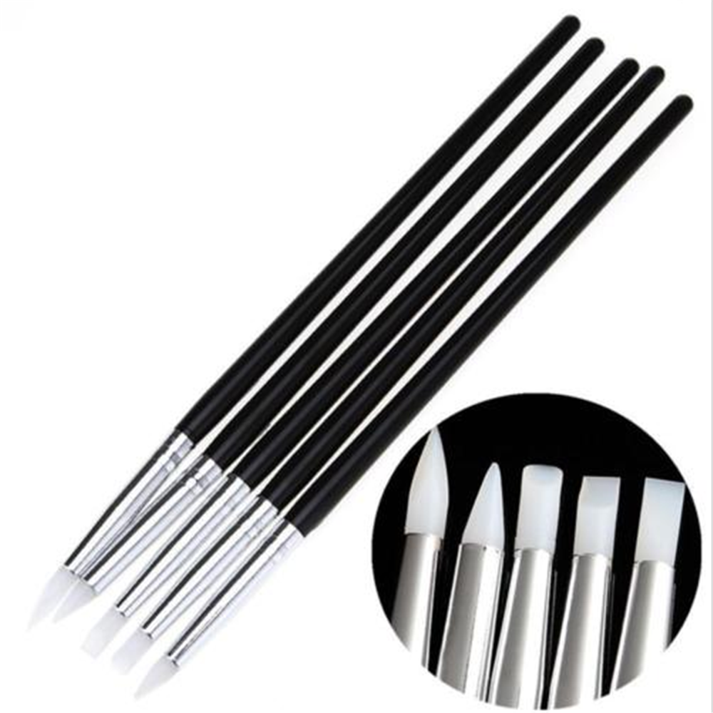 5Pcs Soft Silicone Nail Art Design Stamp Pen Brush UV Gel Carving Craft Pencil J