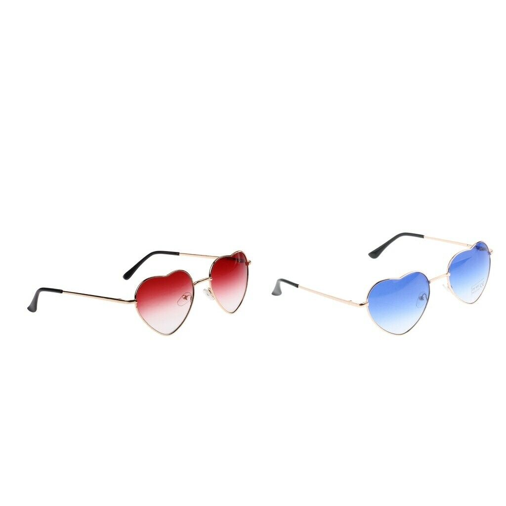 2 Pack Metal Frame Heart Shaped Sunglasses Women Party Eyewear Eyeglasses