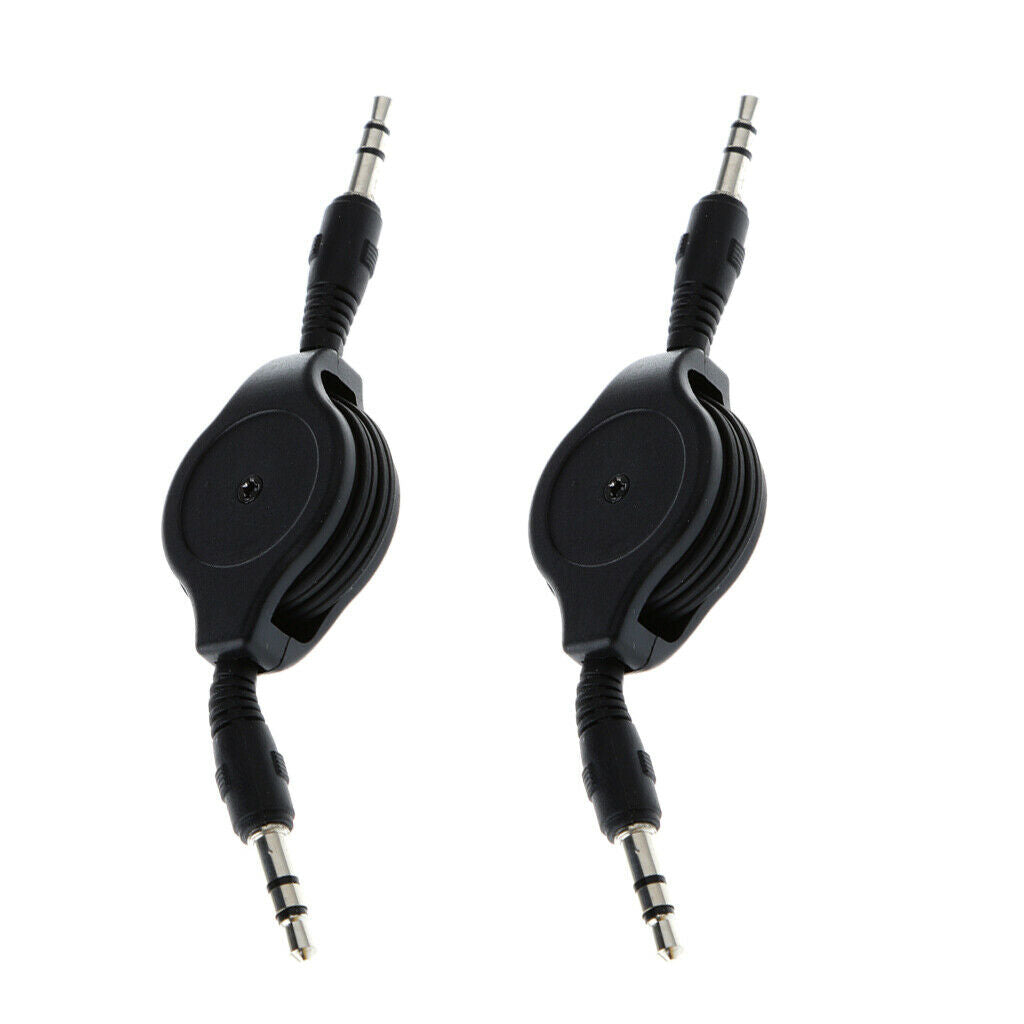 2pcs 3.5mm Male to Male Aux Core Cable Telescopic Cable for Car Audio Black