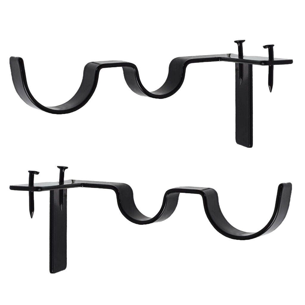 2x Curtain Brackets Metal Curtain Rod Holder Wall Rod+Screw Double_Black