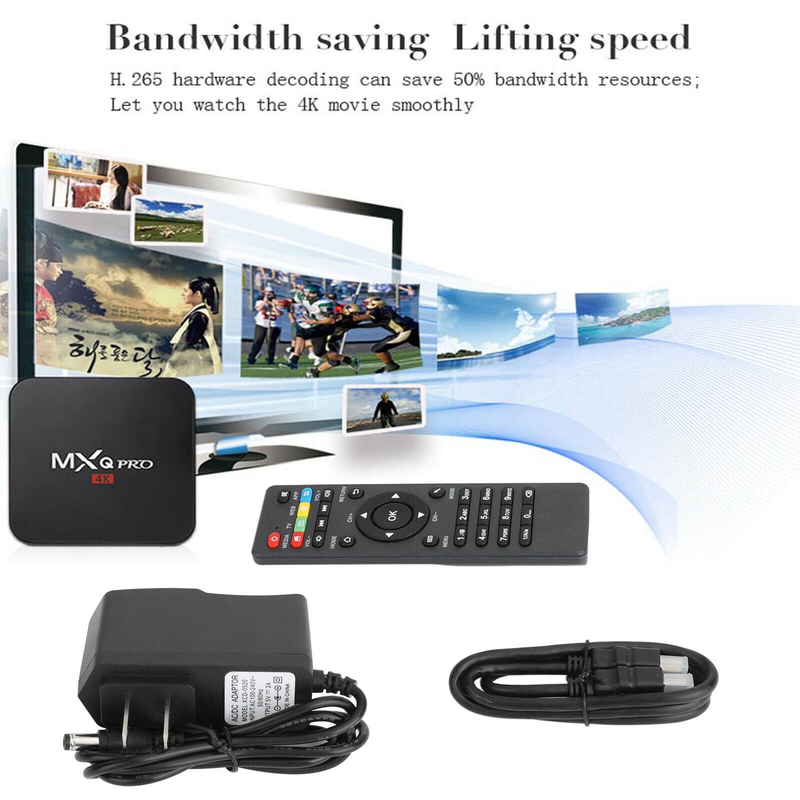 4K Ultra HD Amlogic S905W Quad Core Wifi Android7.1 Smart TV Box MXQ Pro US Plug