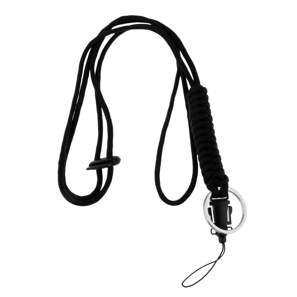2X Utility Braided Lanyard Survival Paracord Keychain with Split Ring black