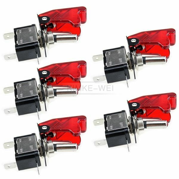 5x Red LED Illuminated Toggle Rocker Switch With Cover For Car Boat 12V 20A New