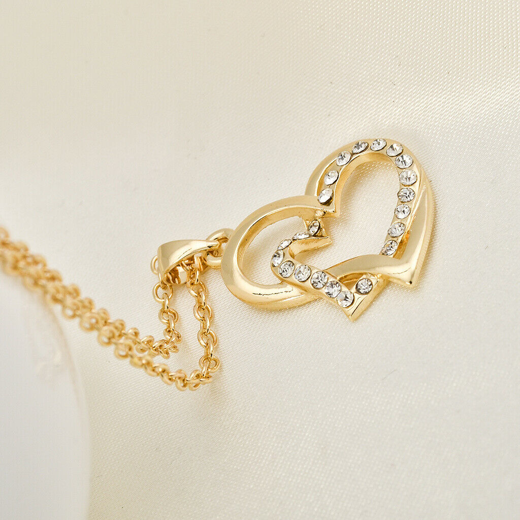 Romantic Wedding Double Heart Crystal Necklace Clavicle Chain Jewelry Gifts