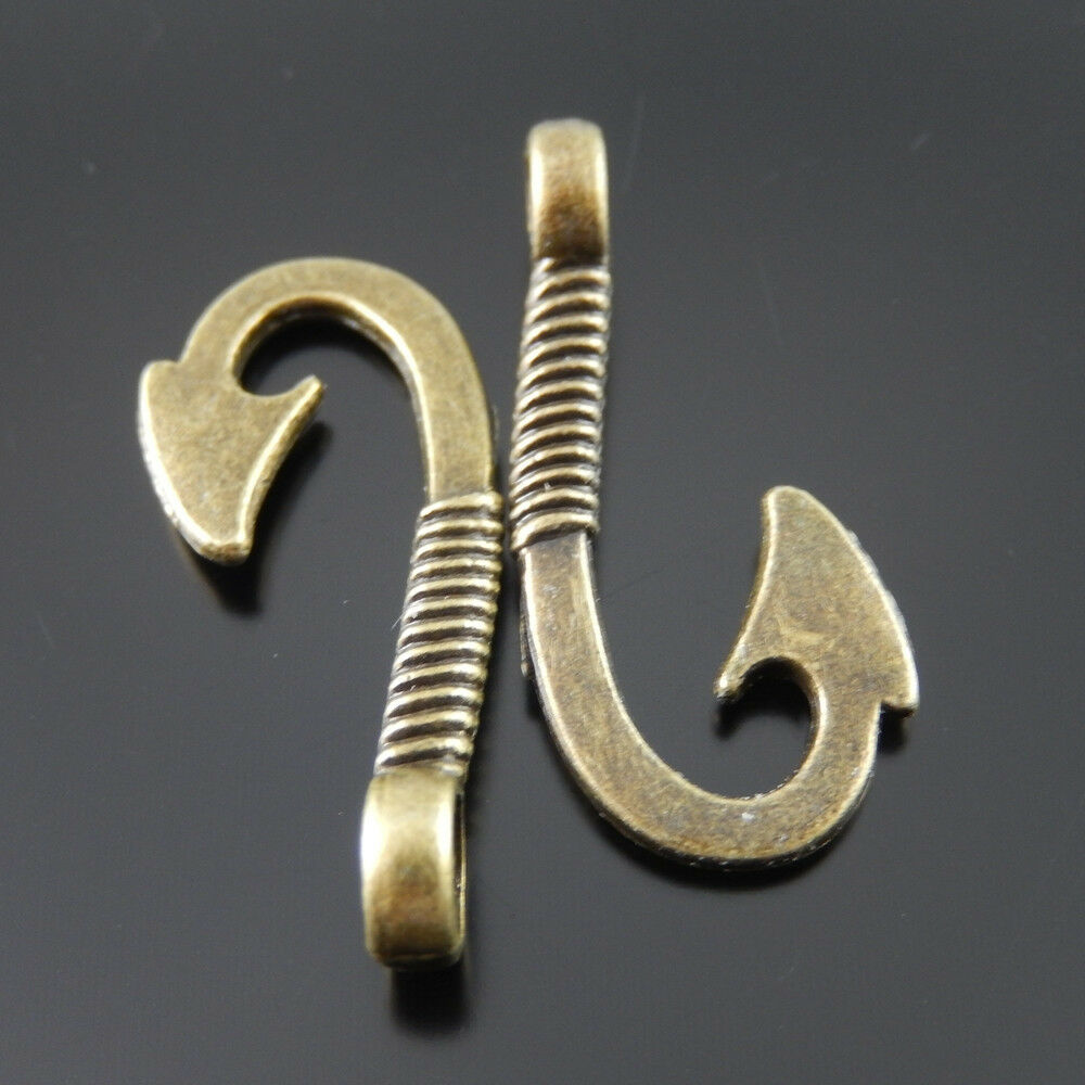 20 pcs Antiqued Bronze Fish hook Metal Pendant Bracelet Making Charm 25*14*3mm