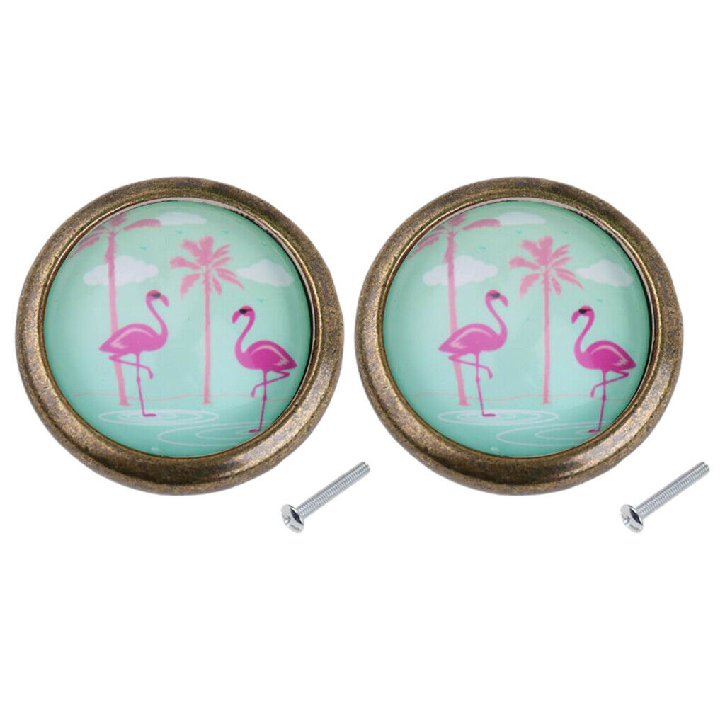 Pack 2 Flamingo Design Door Drawer Knob Dresser Kitchen Cabinet Cupboard Bin Box