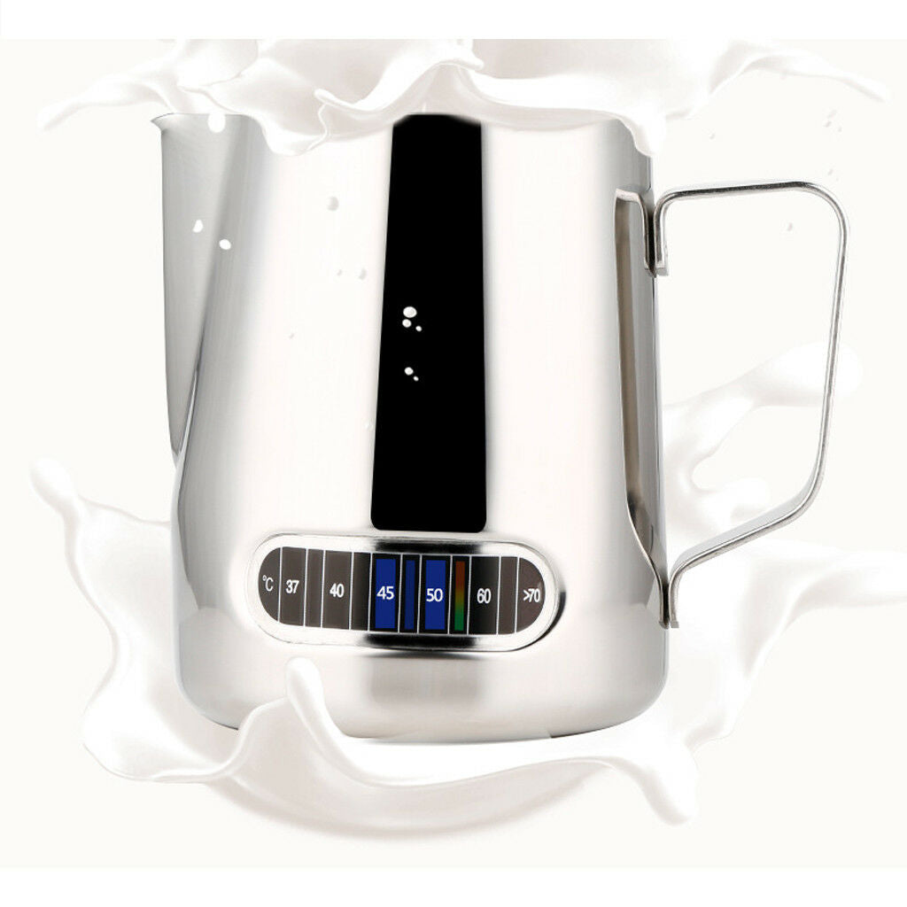 Milk Jug Frothing Cup Pitcher Thermometer Stainless Steel Cappuccino 600ml
