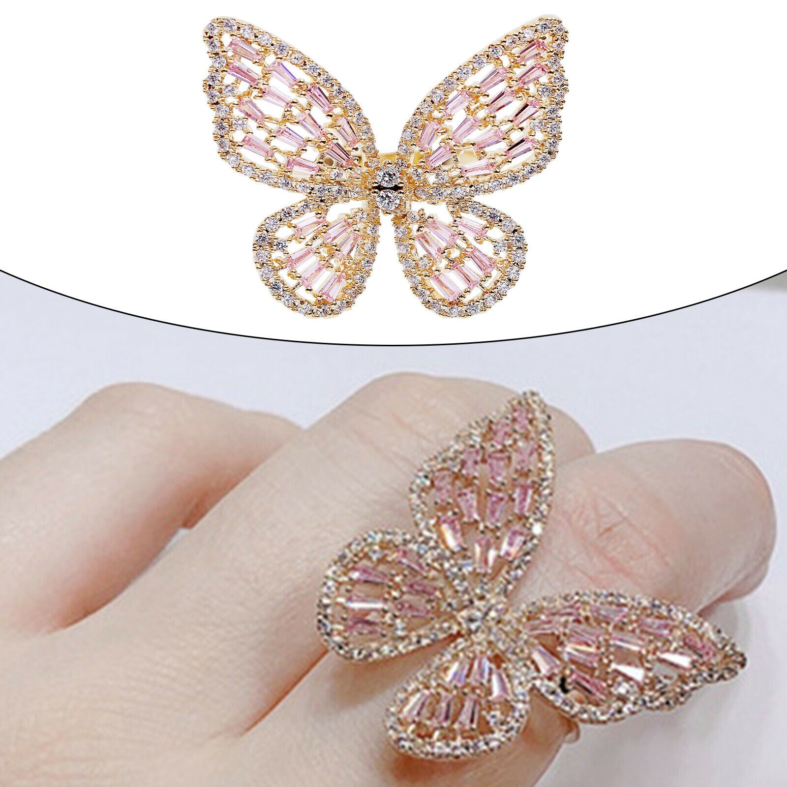 Fashion Sparkly Rhinestone Butterfly Rings Knuckle Rings Wedding Jewelry