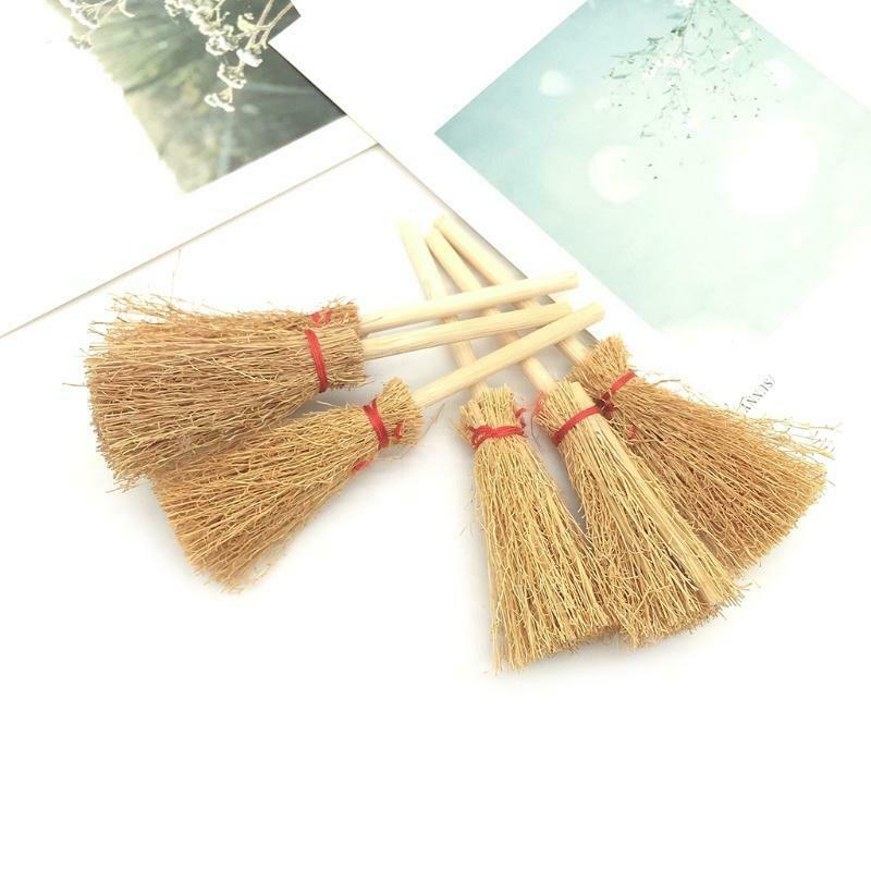 12pcs Mini Broom Red Rope Straw Brooms Hanging Decorations for Halloween Party