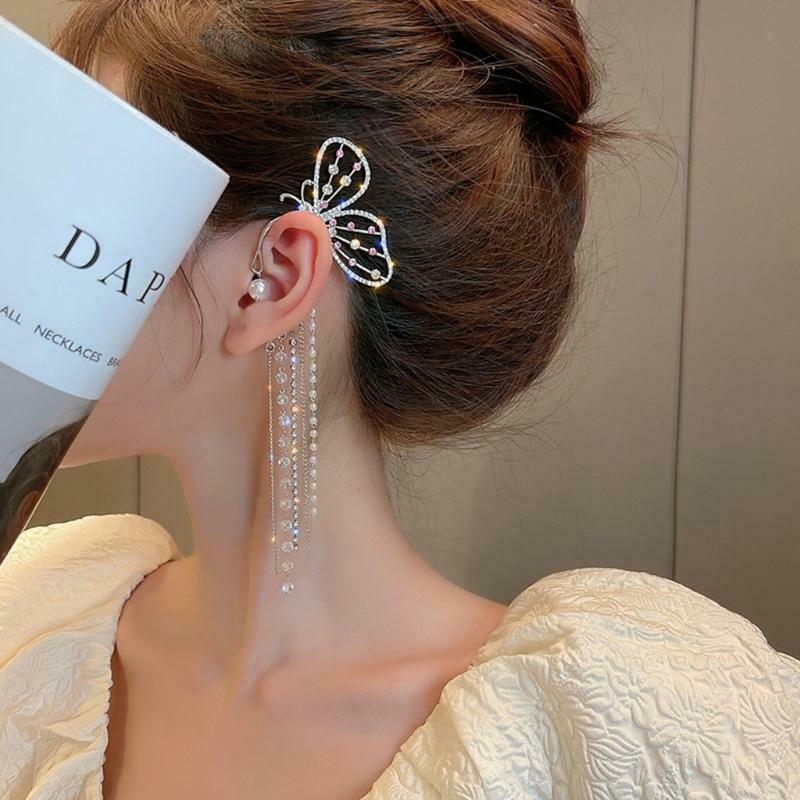 Long Chain Tassel Threader for Women Teen Girls gift Butterfly Ear Clip Jewelry