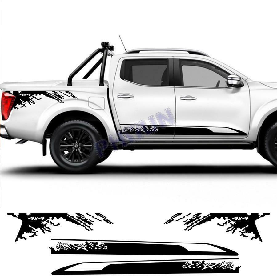 2x Black Pickup Side Stickers Door Skirt Stickers Decoration Decals Universal