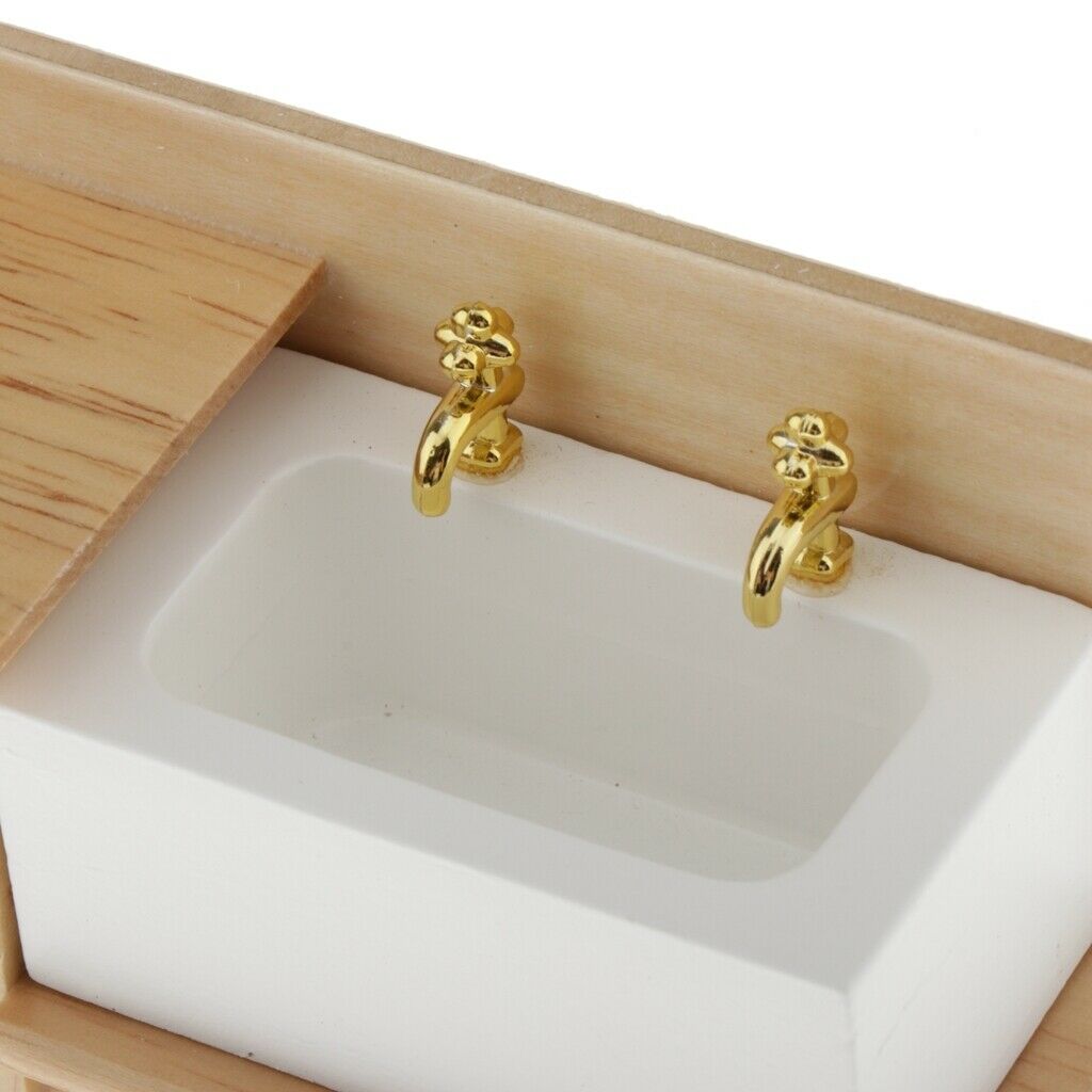 1:12 Handmade Wooden Hand Basin Sink Cabinet for Bathroom Kitchen Accessory