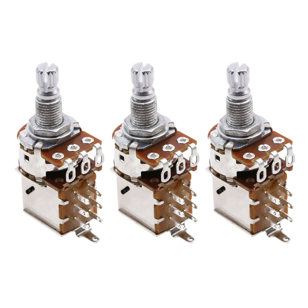 3pcs A500K Split Shaft Pots Potentiometer Guitar Bass Audio Tone Switch