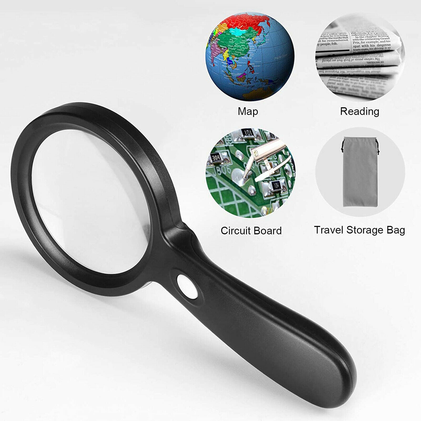 Handheld Lighted Magnifying Glass 10X Lens w/12 LED for Maps Soldering