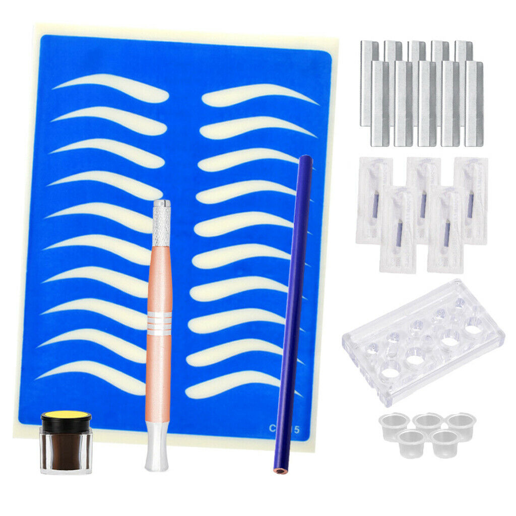 Microblading Permanent Eyebrow Tattoo Needle Pen Ink Practice Skin Kit Pink