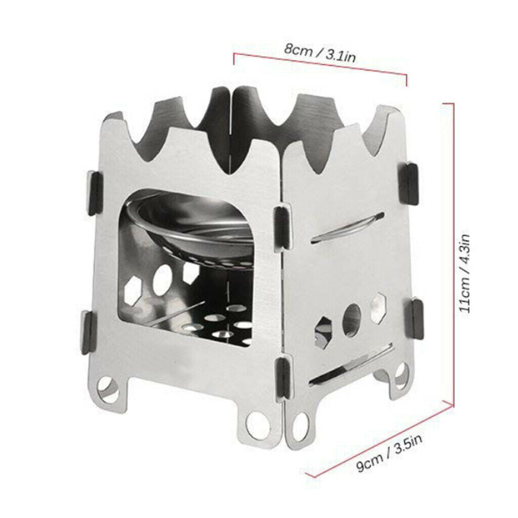 Camping Stove, Stainless Steel Folding Wood and Alcohol Burner Pocket Stove