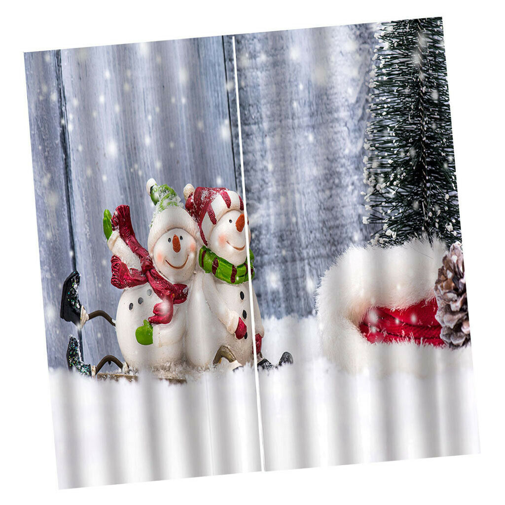 2Set Christmas Curtains, Winter Season Snowman Xmas, Living Room Bedroom Window