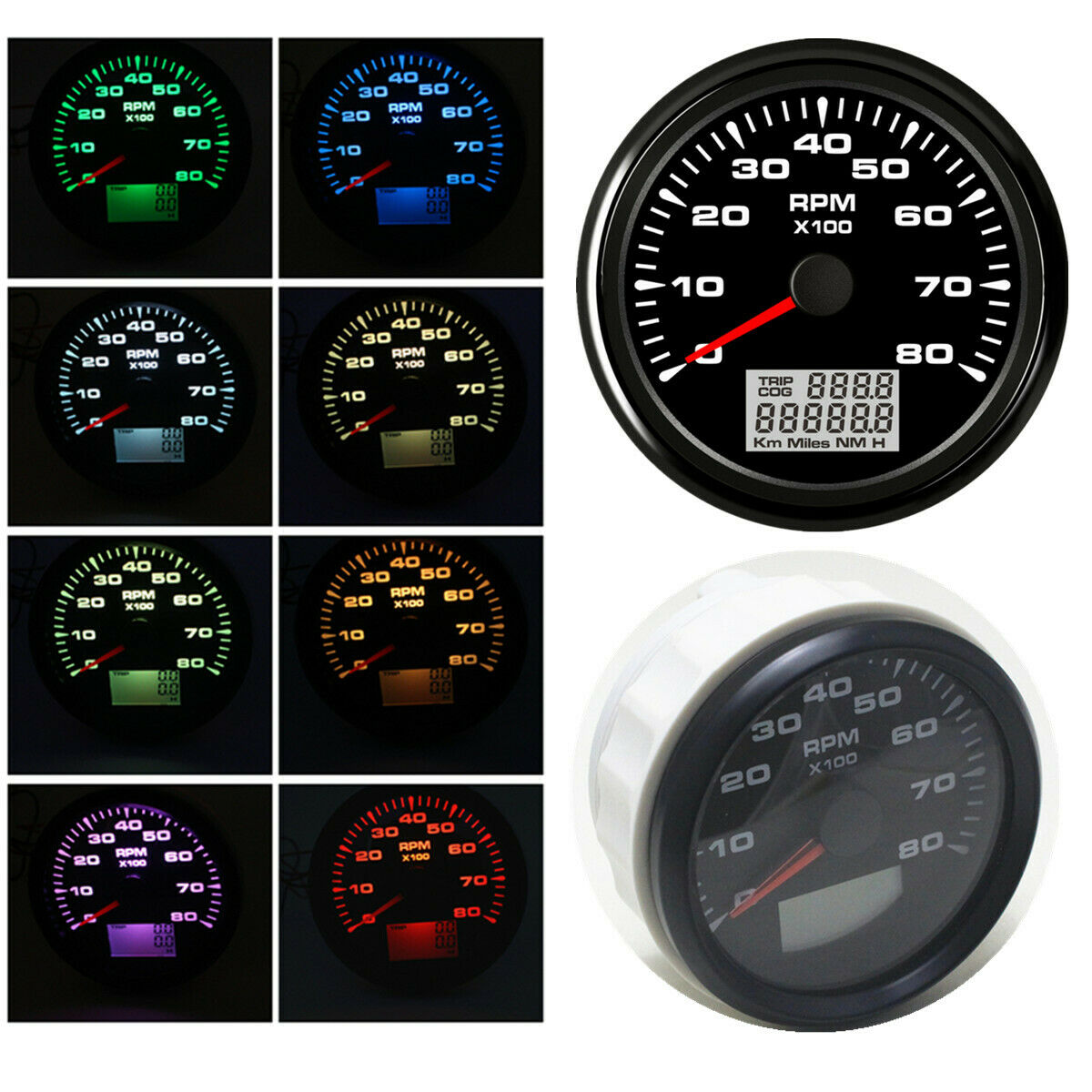85mm Digital LCD Car Trip COG Tachometer 8000 RPM Anti-fog Glass IP67 Waterproof