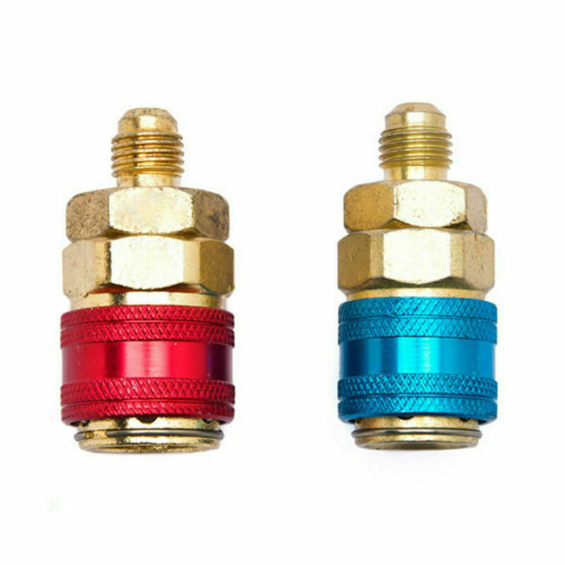2 Pcs Car A/C R134a Quick Couplers Connector High & Low Side Adapter 1/4" Flare