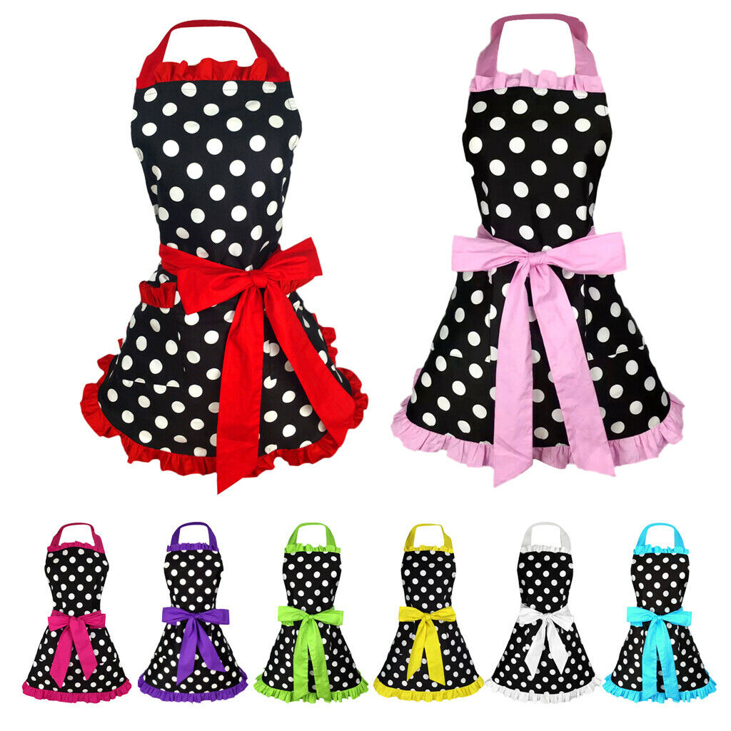 Cotton Kitchen Apron Maid Dots Apron Women Apron Bowknot Decor Bowknot Red