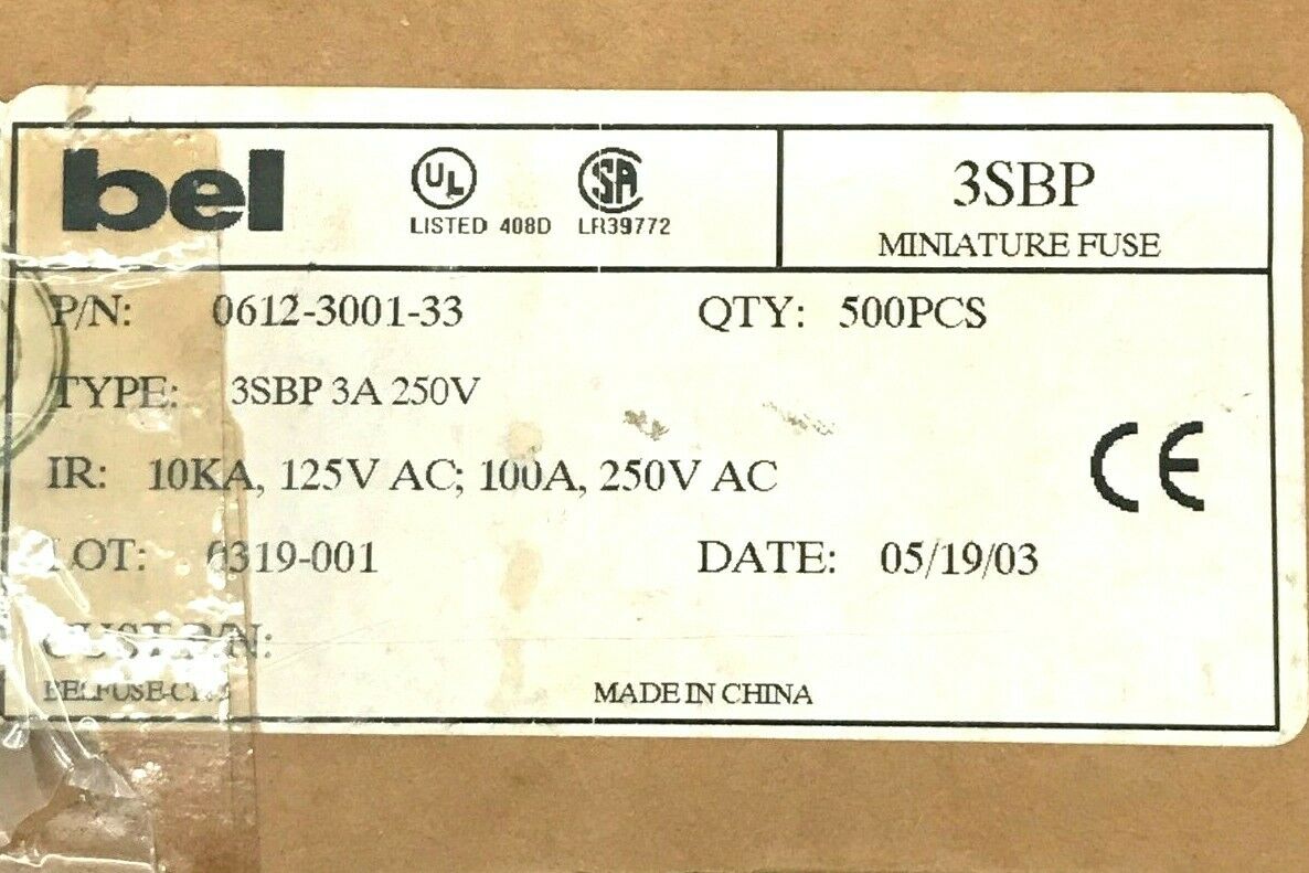 2pcs - bel  (3SBP) 3A 250V 6.3x32mm - Pigtail Glass Fuse