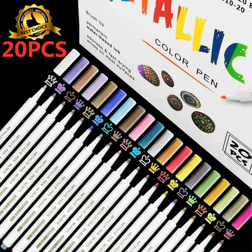 20pcs 20 Colors Acrylic Paint Marker Pens Set Permanent Ceramics Stone Metal