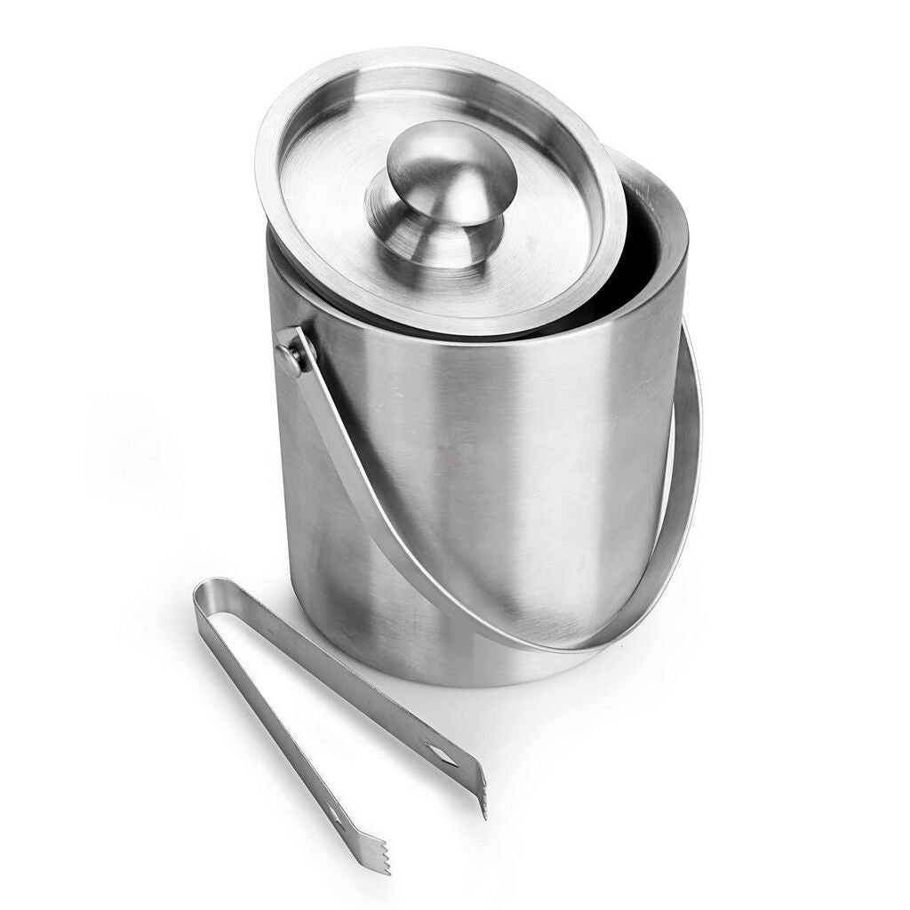 3L Metal Double Walled Ice Bucket Whisky Beer Wine Cooler With Lid Handle