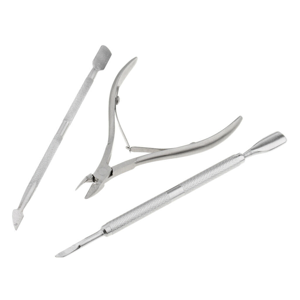 3PCS Stainless Steel Nail Cuticle Pusher Remover Trimmer Manicure Pedicure Set
