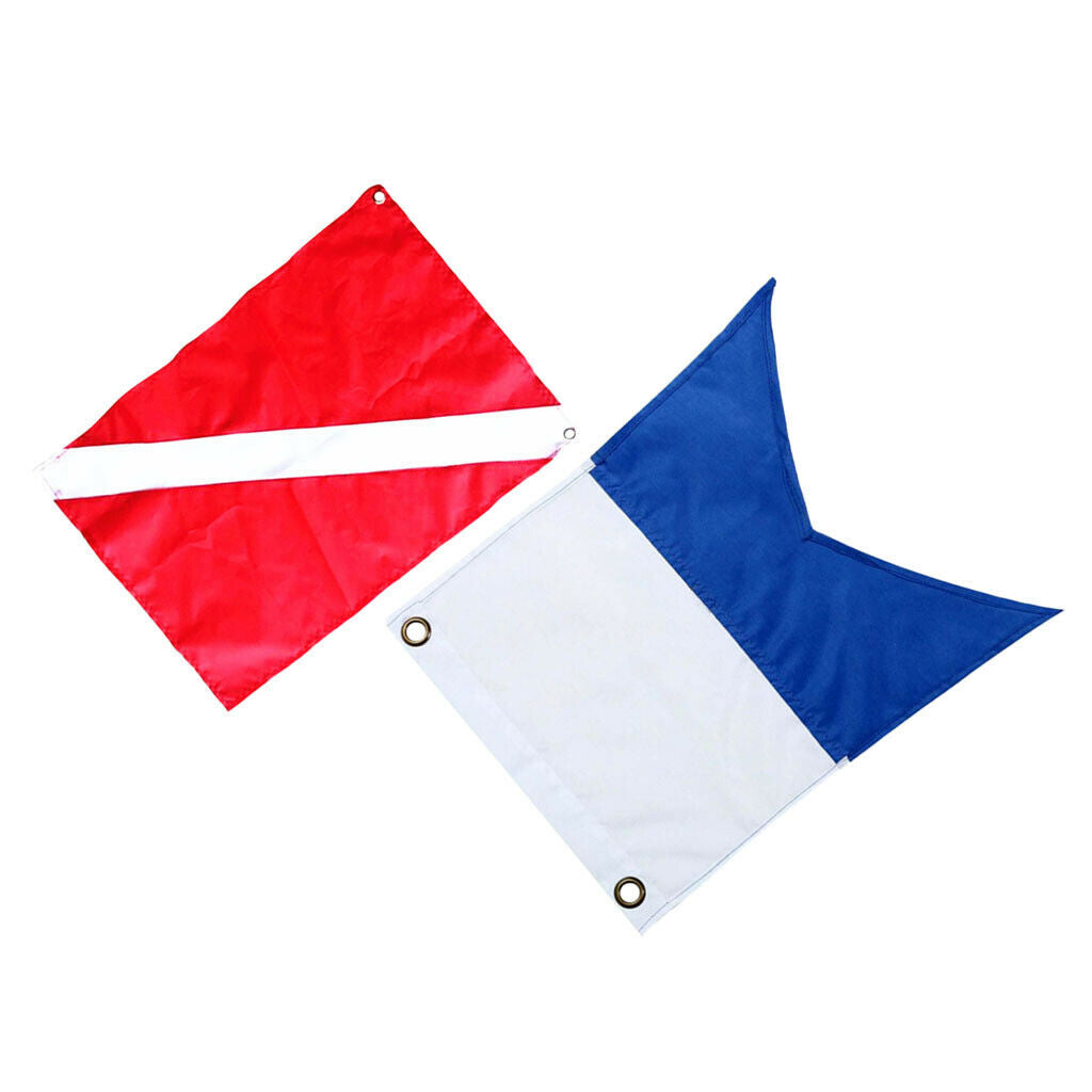 2Pcs Sizes Nylon Diver-Down Flag, Scuba Dive Flag Marker Banner Red and Blue