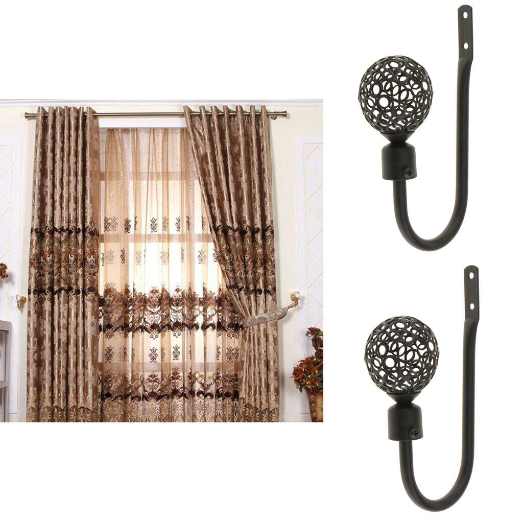 2x METAL HOLLOW BALL CURTAIN TIE BACK HOOK HOLDBACK HOLD BACKS HOLDER Black