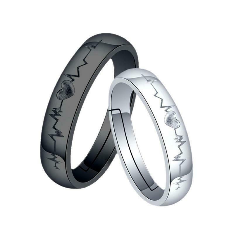 1Pair Fashion Couples Love Ecg Ring Adjustable for Valentine's Day Birthday Gift