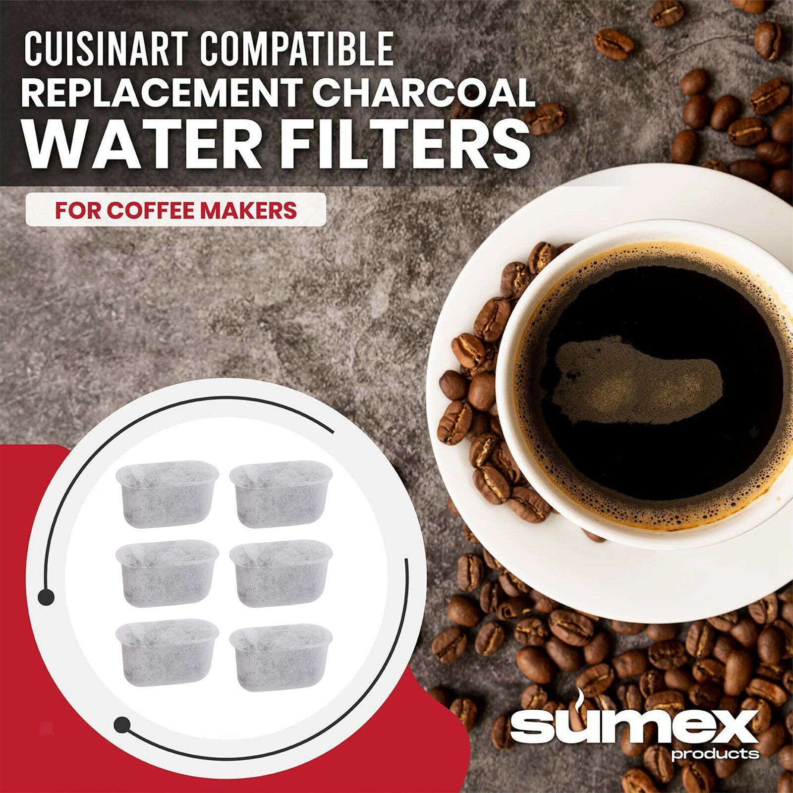 6 Pack Charcoal Water Filters for Cuisinart Coffee Machines Easy to Replace