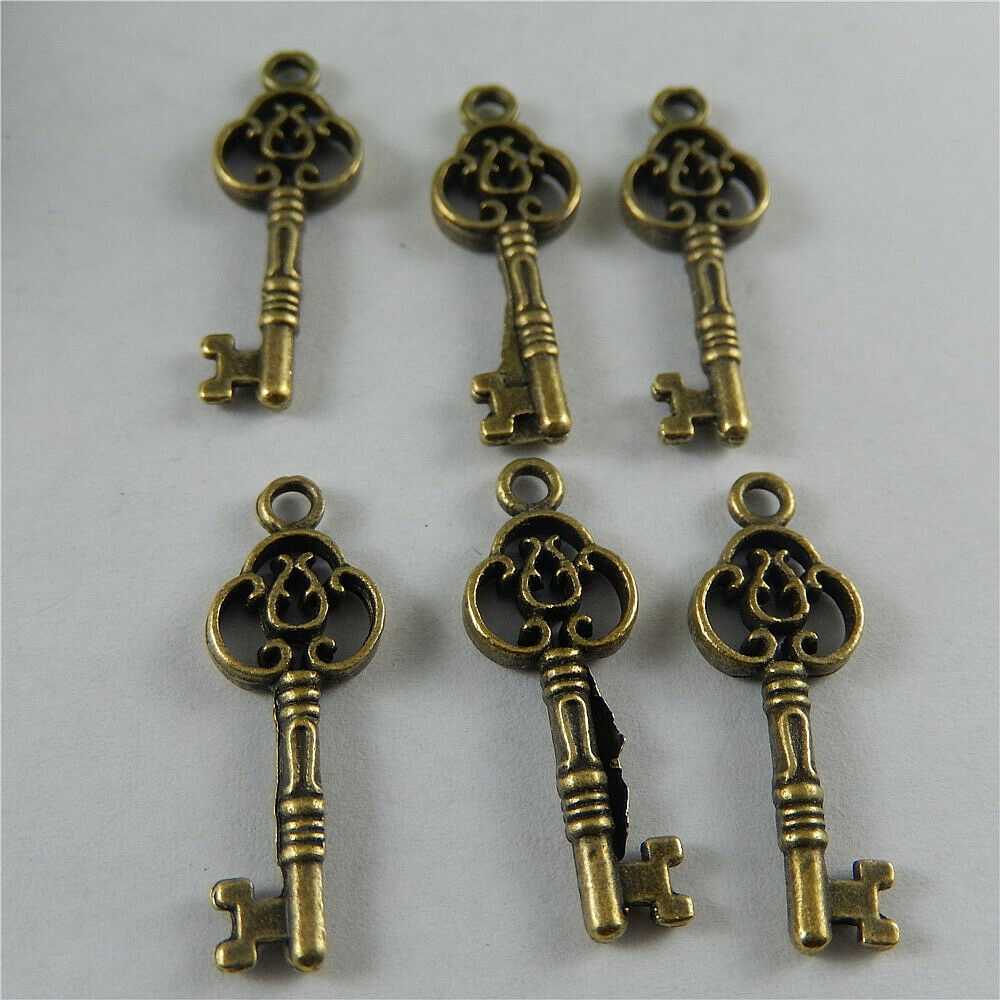 27x9x2mm Retro Bronze Alloy Chic Key Shape Floral Jewelry Pendant Charm 30-Pack