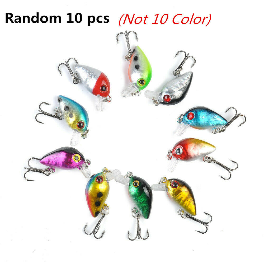 10Pcs Fishing Lures Lots Of Mini Minnow Fish Bass Tackle Hooks Baits Crankbaits