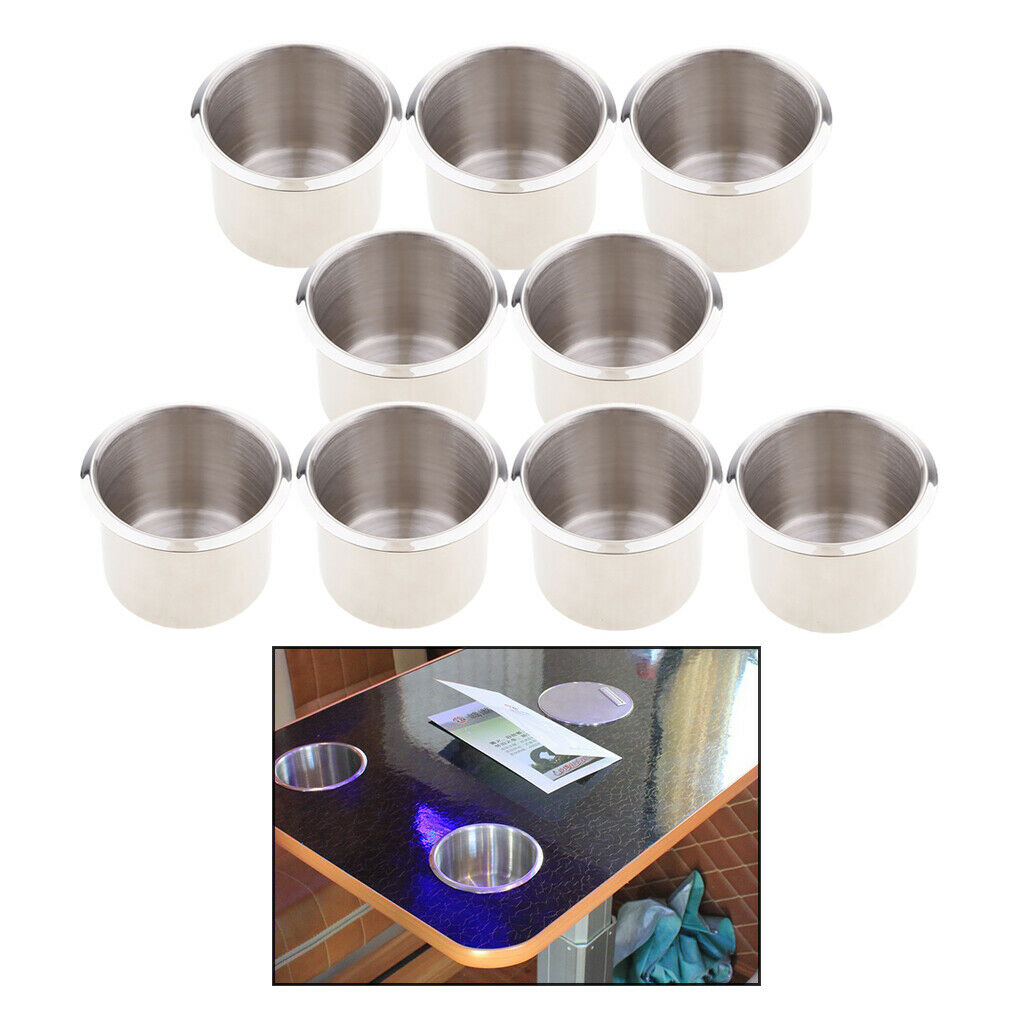 9Pcs Chrome Recessed Cup Drink Holder for Boat RV Car Truck Pontoon 68x55mm