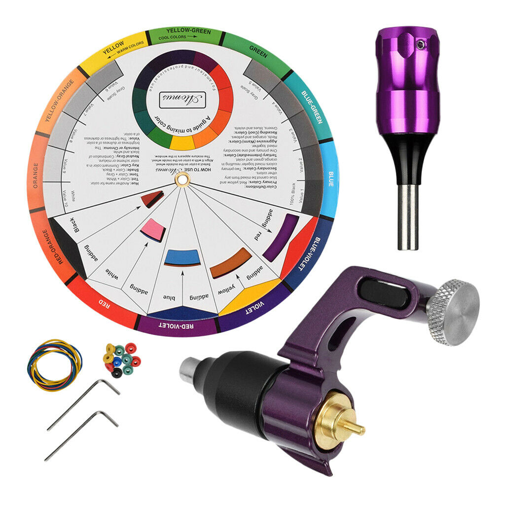 Tattoo Machine Kit w/ Color Wheel Practise Set for Body Tattooing Art Purple