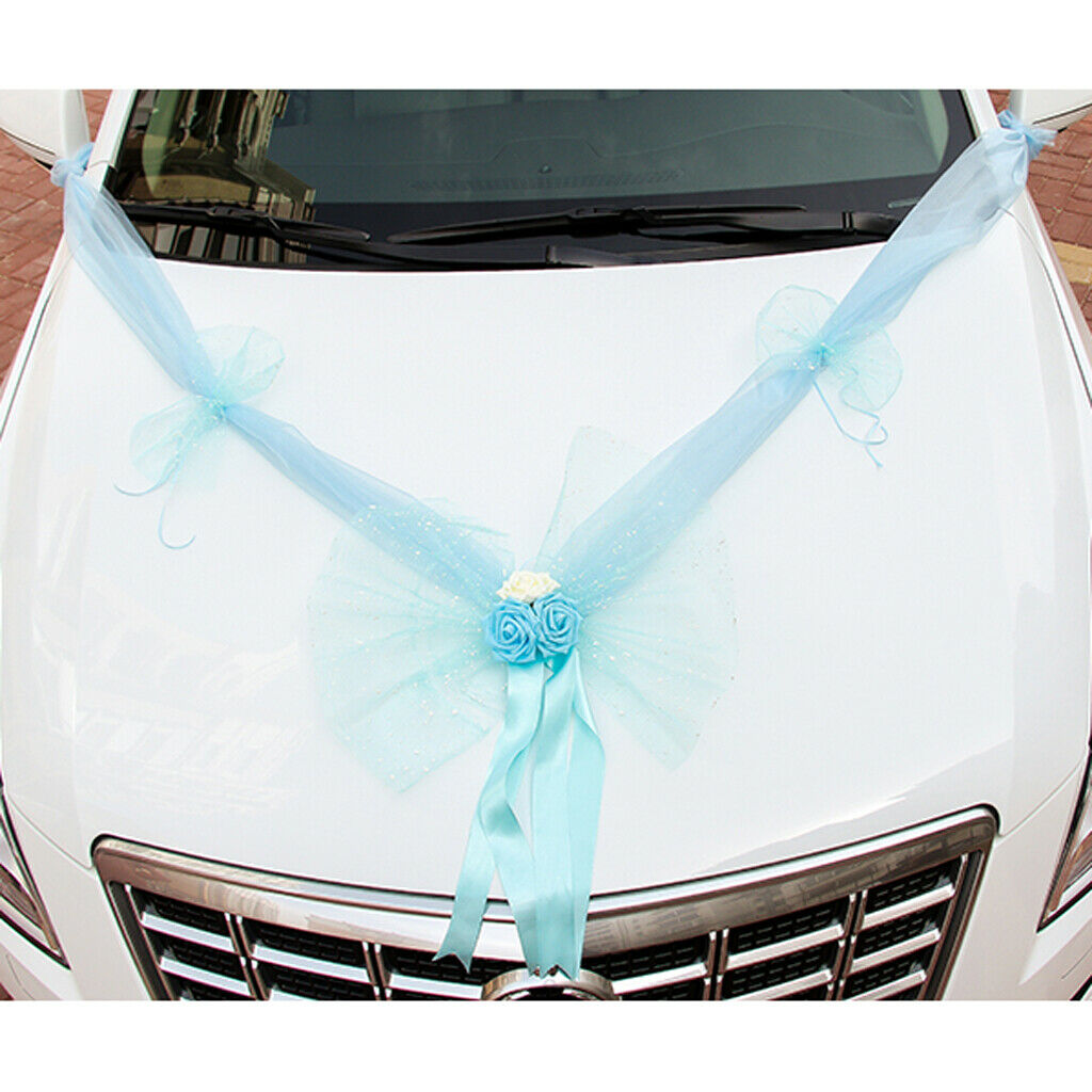 Wedding Car Decoration Kits with Big Bow Blue
