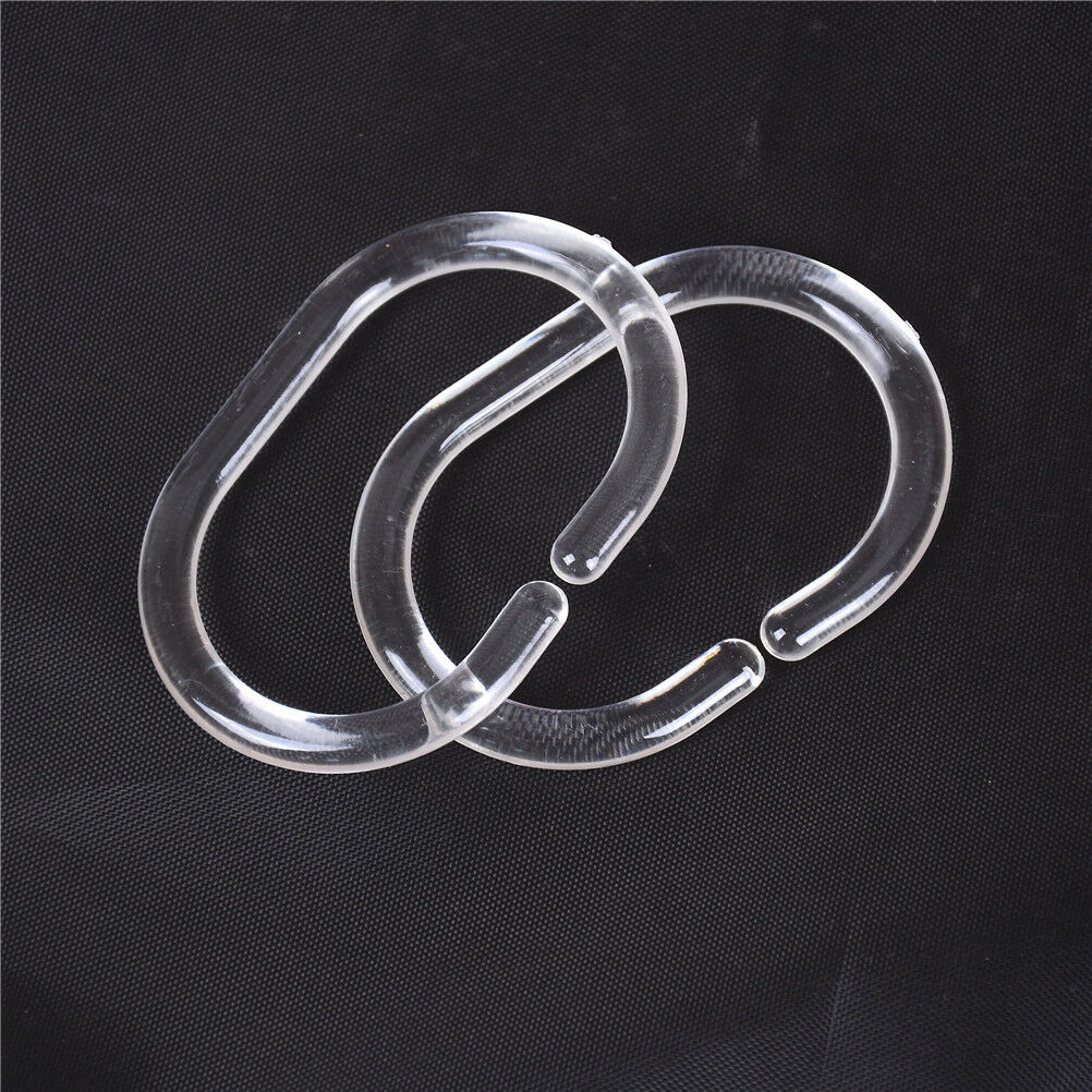 12pcs Plastic Clear C Type Bathroom Shower Curtain Liner Hook Hooks Rings.l8