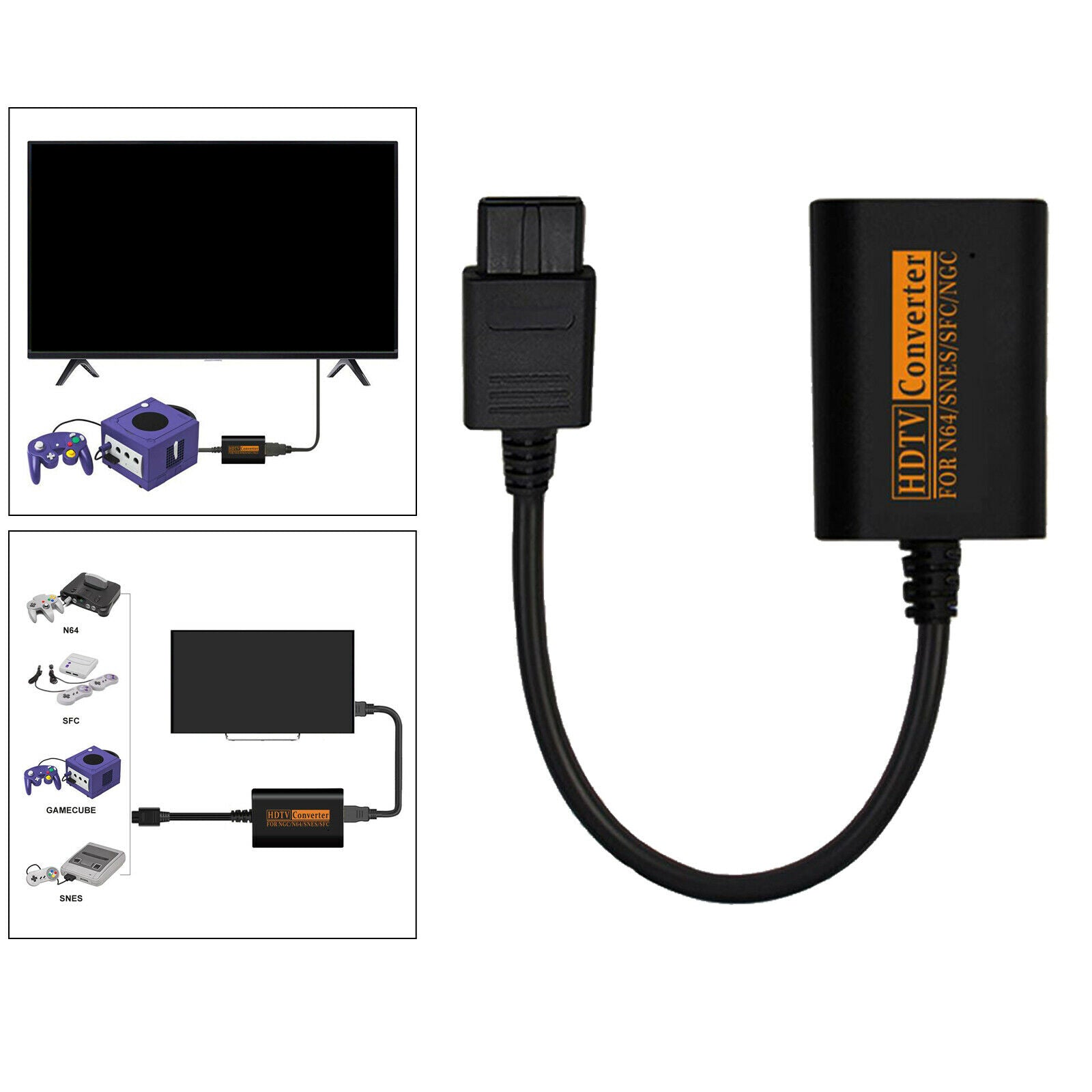 Black HDMI Converter Adapter for SNES SFC Retro Game Console Plug and Play