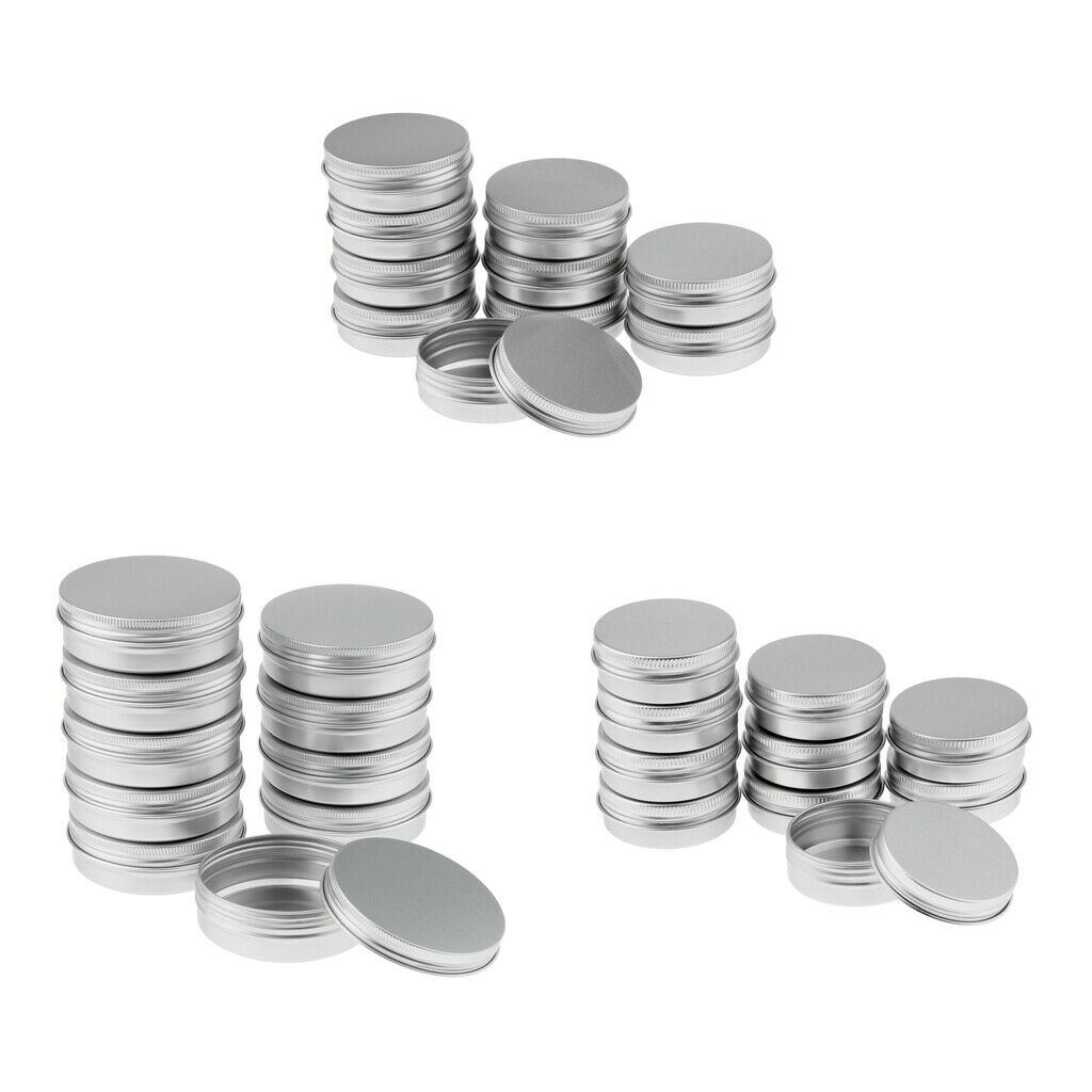 lOT 30 Empty Aluminum Tins Cans with Screw Lids Container Jar Top Round