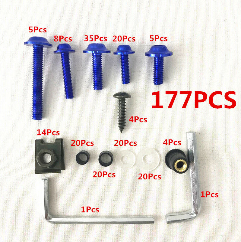 177 Pcs Durable Motorcycle Bodywork Fairing Bolts Kit Fastener Clips Screw Blue