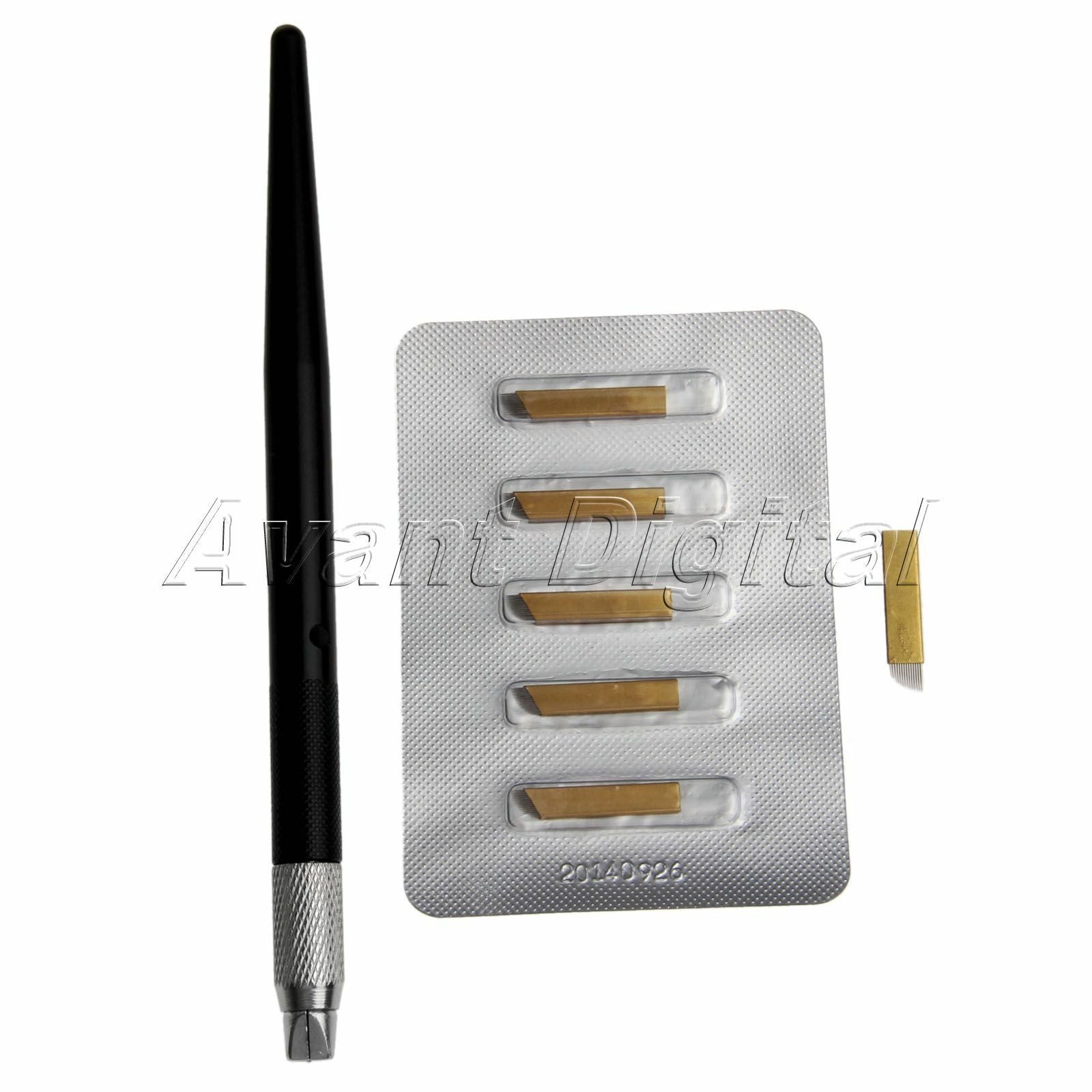 Eyebrow Tattoo Manual Microblading Pen Beauty Tools + 5Pcs 14pin Blade Needle