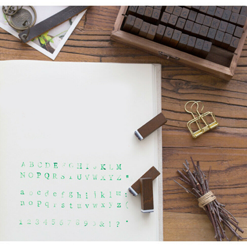 70pcs Number Alphabet Letter Stamps Diary Rubber Stamp Set Wooden Case