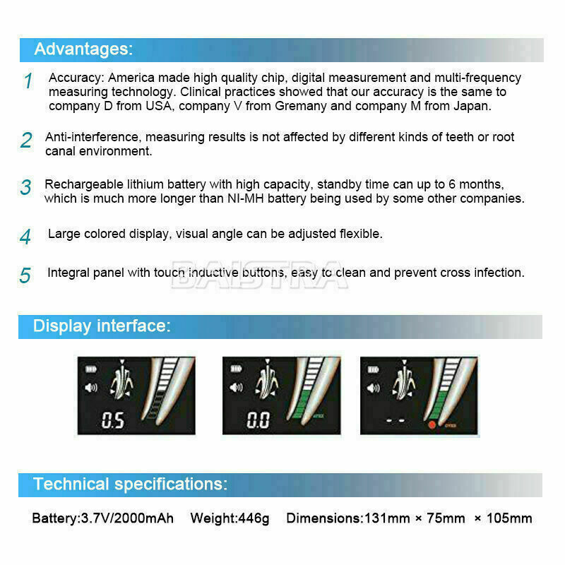 4.5 LCD Metallic Endodontic Root Canal RPEX Apex Locator III Woodpecker Style