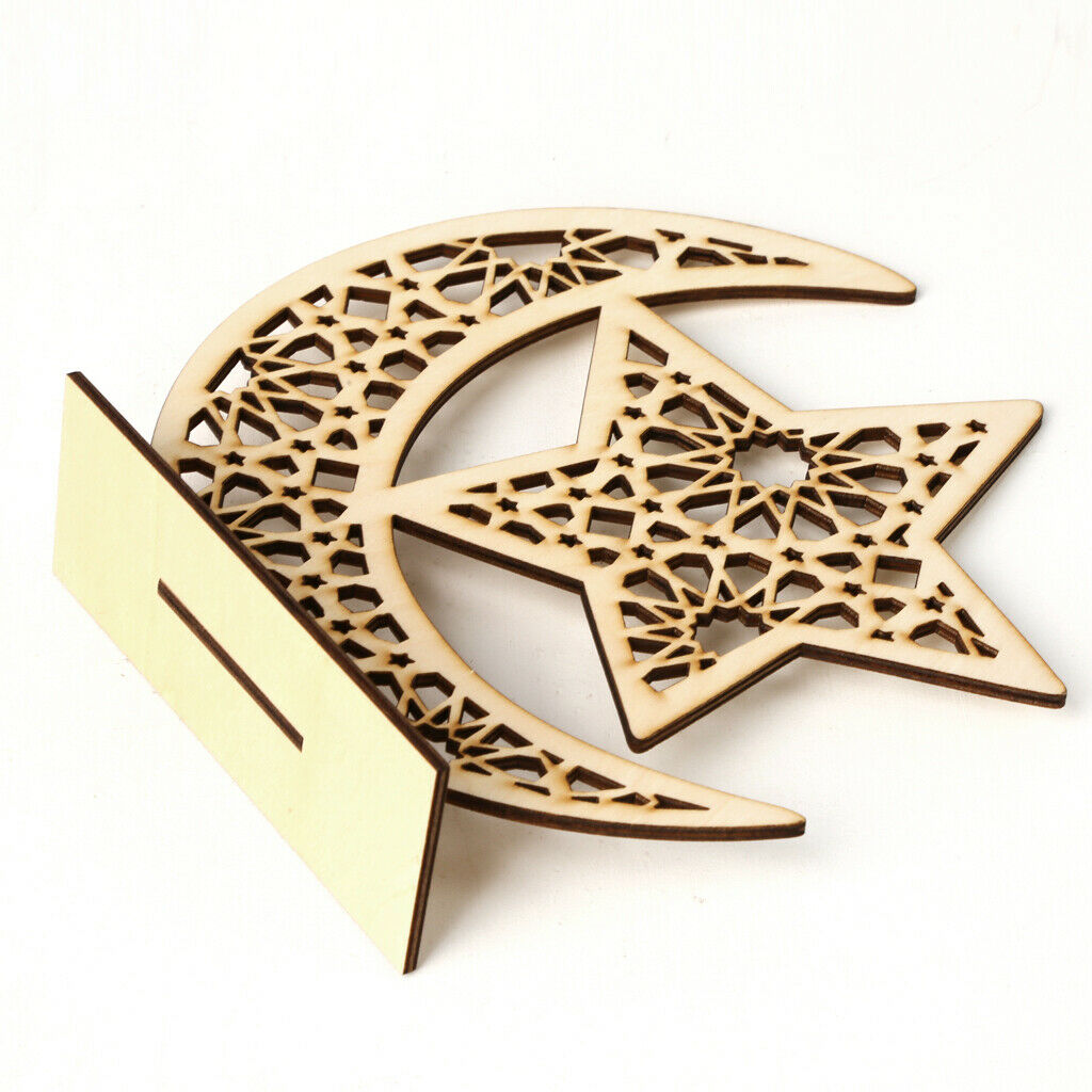 Muslim Ramadan Wooden Moon Star Crafts Ornament for Festival Home Decoration