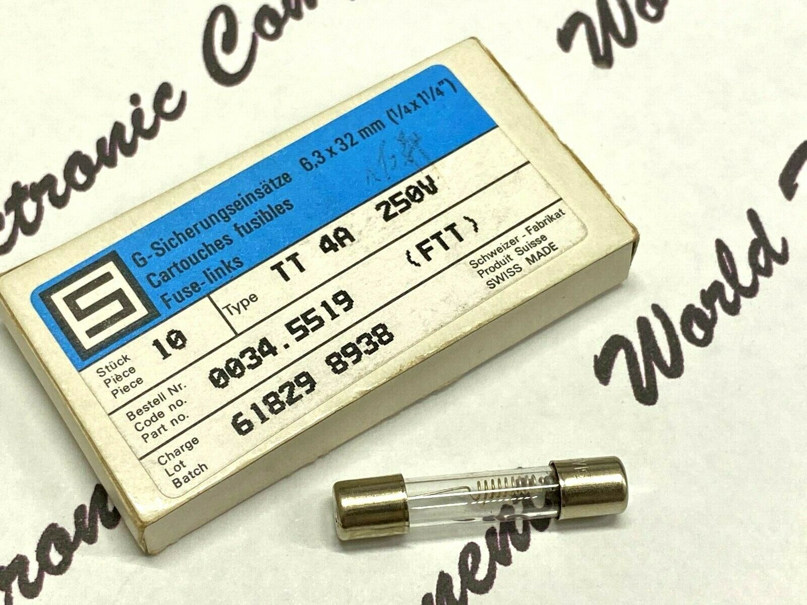 1pcs - SCHURTER (TT) 4A 250V 6.3x32mm Glass Fuse - 0034.5519 Super-Time-Lag