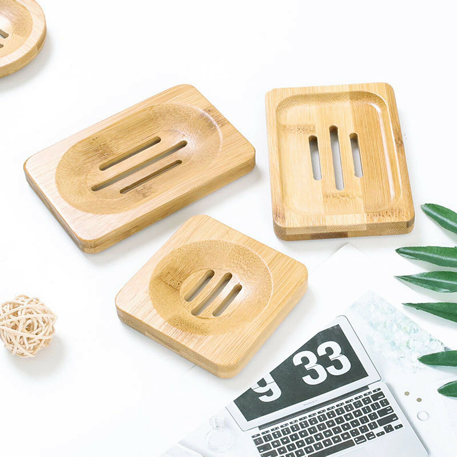 Eco Friendly Wood Bamboo Soap Tray Dish Rack Holder Bath Kitchen Rectangle