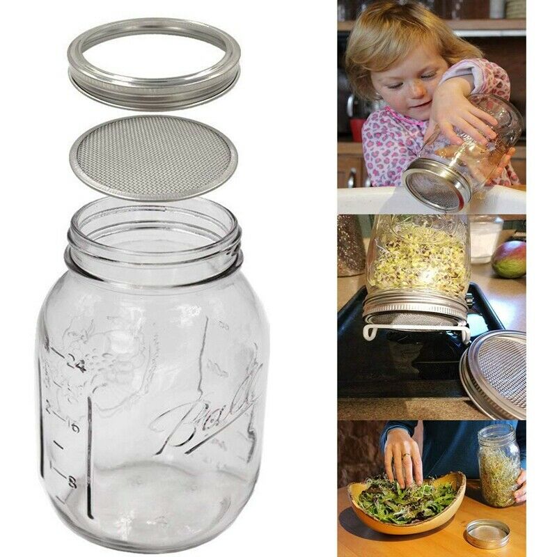 Set of 2 Stainless Steel Sprouting Jar Lid Kit for Superb Ventilation Fit for O4