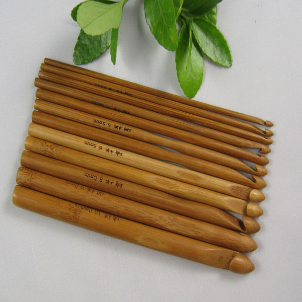 12 Size 6" Bamboo Handle Crochet Hook Knit Weave Yarn Craft Knitting Needles Set