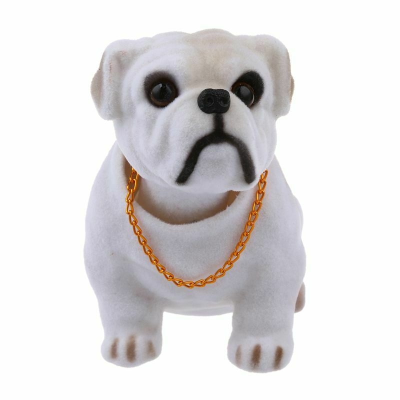 White Light Gray Shaking Head Nodding Bulldog Dog Decoration for Car E1Y8Y8